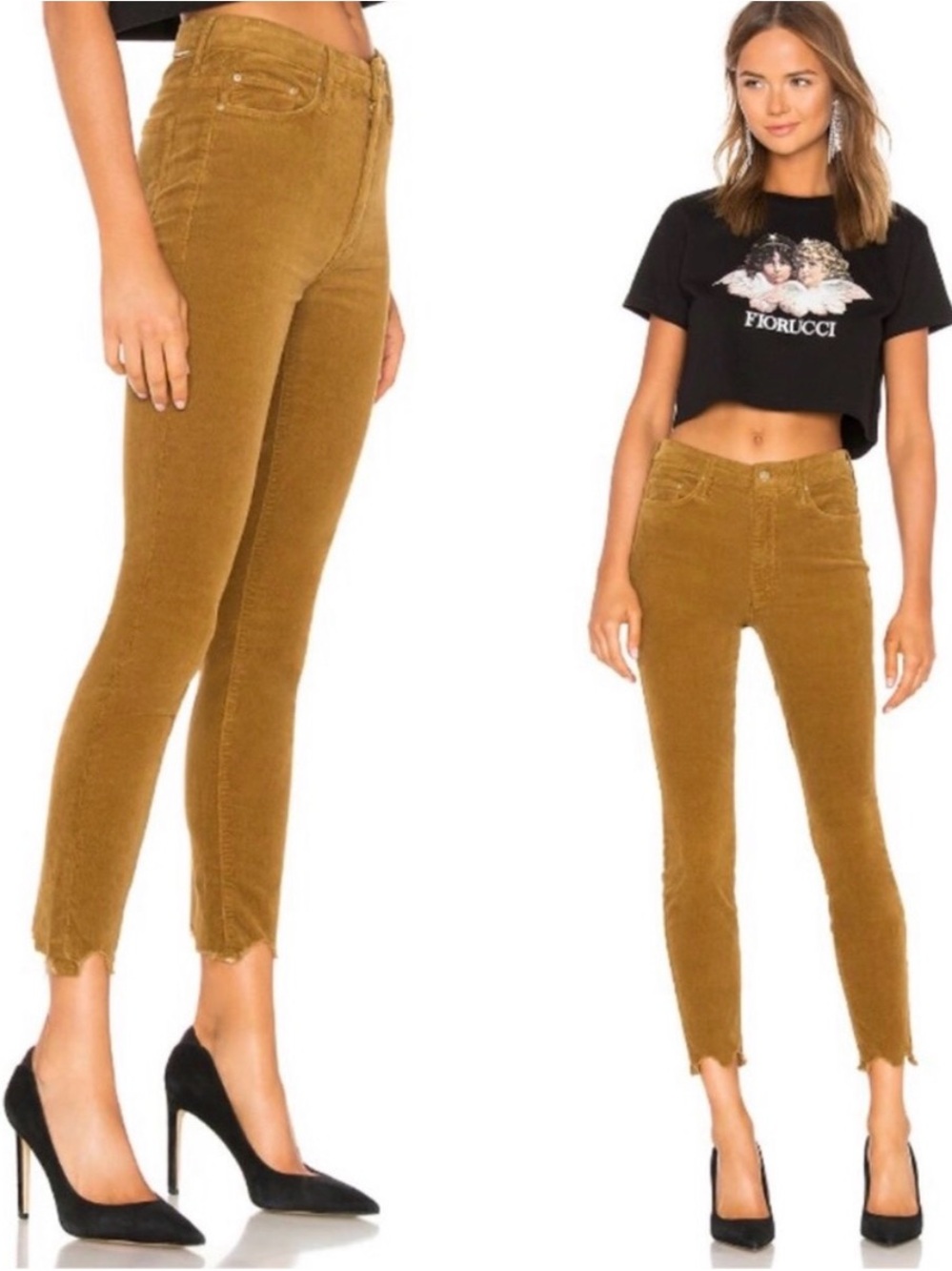 MOTHER High Waisted Looker Ankle Chew Cropped Pants in Hopscotch